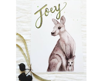 Kangaroo Name Print, Australian Animal Wall Art, Baby Animal, Nursery Decor, Kids Room Poster, Joey, Nursery Art, Australiana