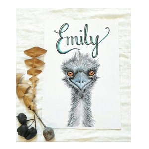 Custom Name Print Emu, Personalised Emu Print, Custom Emu Print, Kids Room Art, Kids Wall Art, Australiana image 1