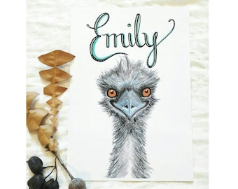 Custom Name Print Emu, Personalised Emu Print, Custom Emu Print, Kids Room Art, Kids Wall Art, Australiana