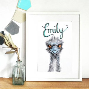 Custom Name Print Emu, Personalised Emu Print, Custom Emu Print, Kids Room Art, Kids Wall Art, Australiana image 5