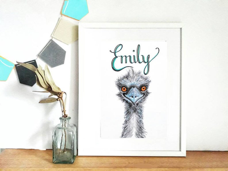 Custom Name Print Emu, Personalised Emu Print, Custom Emu Print, Kids Room Art, Kids Wall Art, Australiana Bild 5