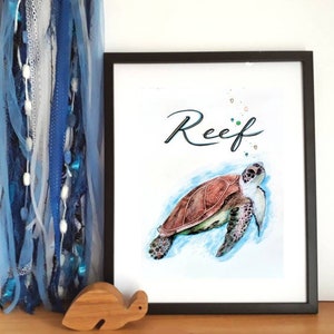 Impresión personalizada de tortugas, impresión de nombre personalizado, tortuga personalizada, arte infantil, decoración de la habitación para niños, arte animal, signo de animales, tortugas, animales marinos imagen 6