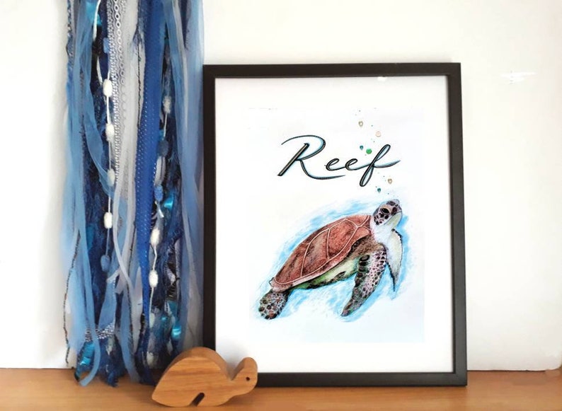 Personalised Turtle Print, Custom Name Print, Custom Turtle, Nursery Art, Kids Room Decor, Animal Art, Animal Sign, Turtles, Marine Animals zdjęcie 6