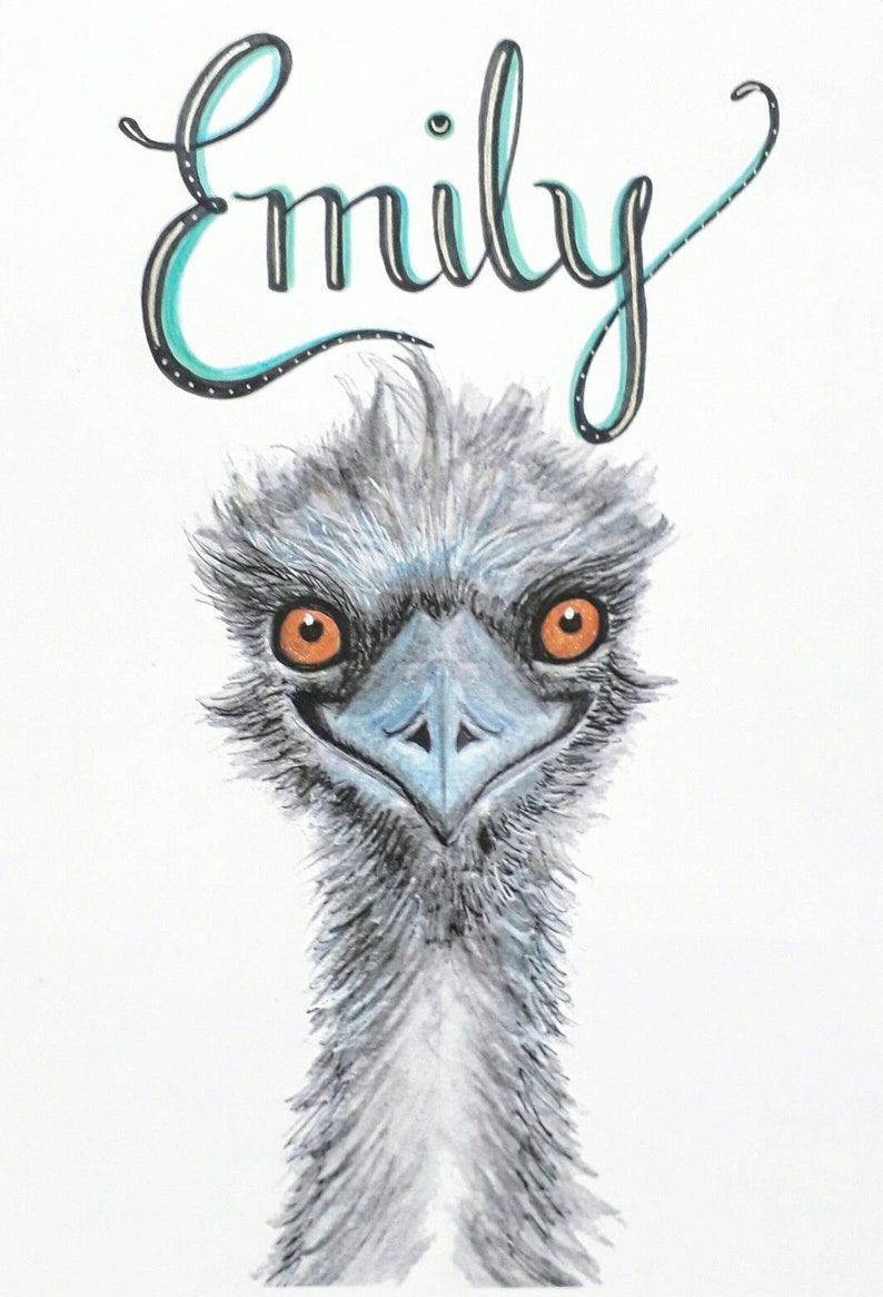 Custom Name Print Emu, Personalised Emu Print, Custom Emu Print, Kids Room Art, Kids Wall Art, Australiana Bild 4