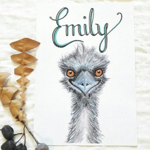 Custom Name Print Emu, Personalised Emu Print, Custom Emu Print, Kids Room Art, Kids Wall Art, Australiana Bild 2