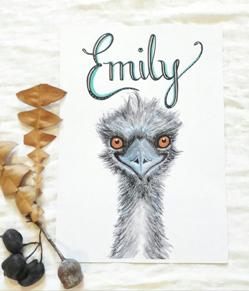 Custom Name Print Emu, Personalised Emu Print, Custom Emu Print, Kids Room Art, Kids Wall Art, Australiana image 2