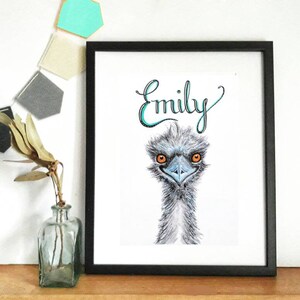 Custom Name Print Emu, Personalised Emu Print, Custom Emu Print, Kids Room Art, Kids Wall Art, Australiana Bild 6