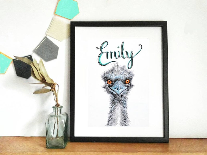 Custom Name Print Emu, Personalised Emu Print, Custom Emu Print, Kids Room Art, Kids Wall Art, Australiana image 6