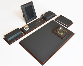 Leather and wood Deskset / Luxury Leather  Desk set/ Genuine Leather Desk set / Handmade Leather Luxury Desk set / TABACC / 78011