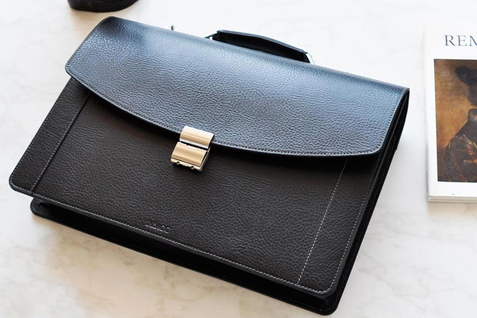 Leather Briefcase Men and Women BLACK, Leather Satchel, Lawyers Bag