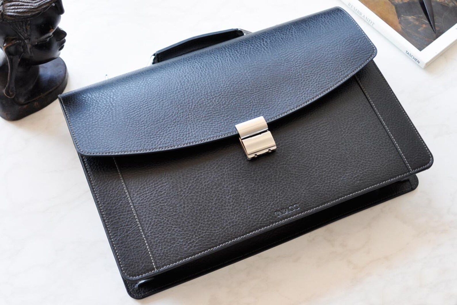 Leather Briefcase Men and Women BLACK, Leather Satchel, Lawyers Bag