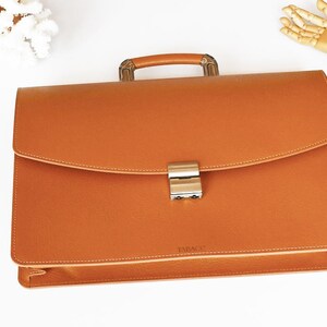 Camel Brown Leather Briefcase: Handmade Italian Satchel, Lawyers Bag
