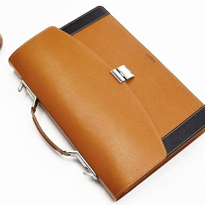 Camel Brown Leather Briefcase: Handmade Italian Calfskin Satchel