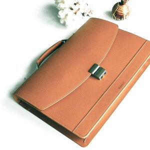 Camel Brown Leather Briefcase: Handmade Italian Satchel