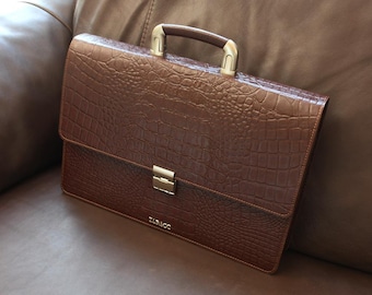 Brown Handmade-leather-briefcase-business-bag .Classic Satchel, Lawyers Bag 25241