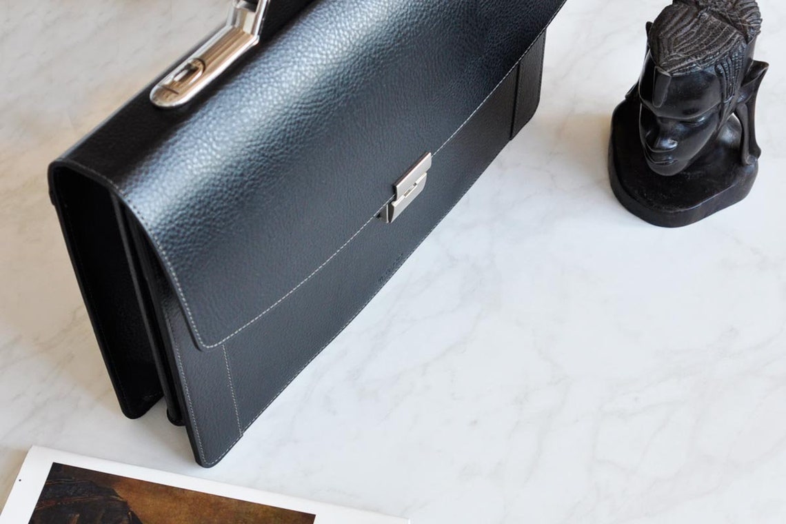 Leather Briefcase Men and Women BLACK, Leather Satchel, Lawyers Bag