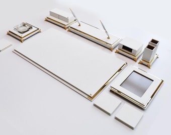 Handmade  Leather & Gold plated Desk Set ELEGANCE MASTER PREMIUM - 1992.10
