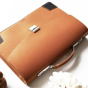 Camel Brown Leather Briefcase: Handmade Italian Calfskin Satchel
