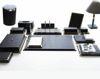 Handmade  Leather & Gold plated Desk Set ELEGANCE MASTER PREMIUM - 200011