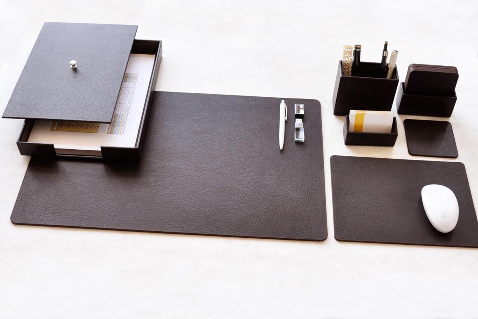 Leather Deskset / Luxury Leather Desk set/ Genuine Leather Etsy