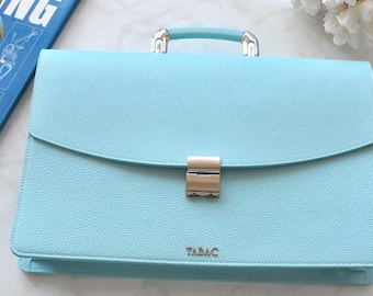 Blue Handmade-leather-briefcase-business-bag .Classic Satchel, Lawyer's Bag 25208