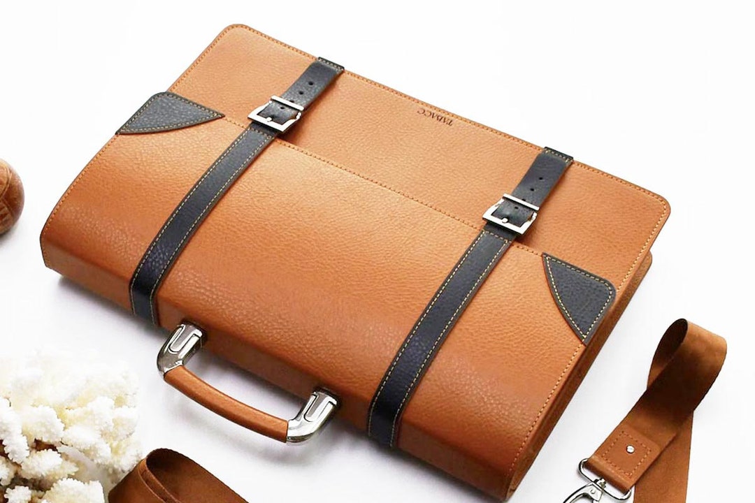 Leather Briefcase Men and Women, CAMEL Brown Leather Satchel, Lawyers Bag, Classic Briefcase