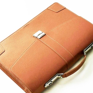Camel Brown Leather Briefcase: Handmade Italian Calfskin Satchel