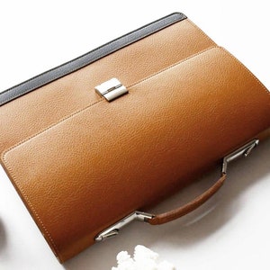 Camel Brown Leather Briefcase: Handmade Italian Calfskin Satchel