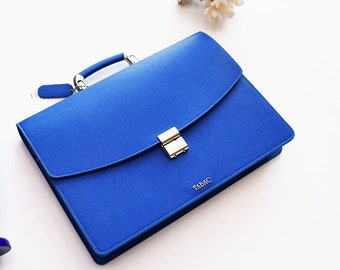 Blue Handmade-leather-briefcase-business-bag .Classic Satchel, Lawyer's Bag 25271