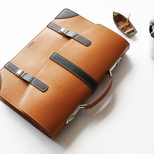 Handcrafted Camel Brown Leather Briefcase: Italian Calfskin Satchel
