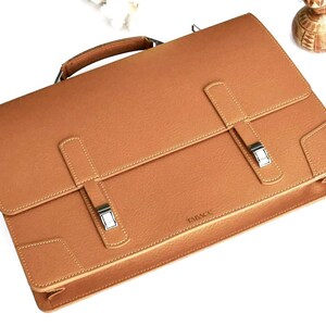 Handcrafted Camel Brown Leather Briefcase: Italian Calfskin Satchel