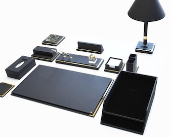 Handmade  Leather  & Gold Plated Desk Set ELEGANCE MASTER PREMIUM - 198311