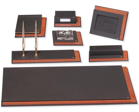 Leather and Wood Deskset / Luxury Leather Desk Set/ Genuine - Etsy