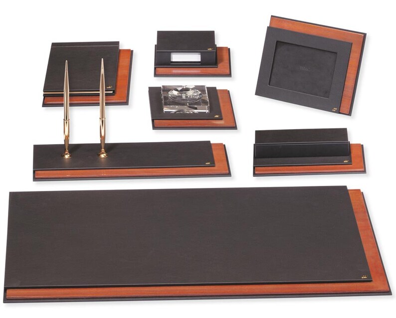 Leather and wood Deskset / Luxury Leather Desk set/ Genuine Etsy