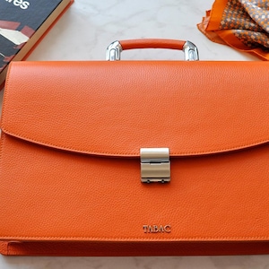 Porte-documents en cuir pour femme, porte-documents en cuir ORANGE, sac d'avocats, porte-documents fait main classique, cadeau BUSINESS BRIEFCASE, cuir italien-25207