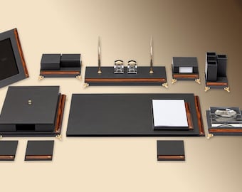 Leather and wooden Deskset / Luxury Leather  Desk set/ Genuine Leather Desk set / Handmade Leather Luxury Desk set / TABACC 175011