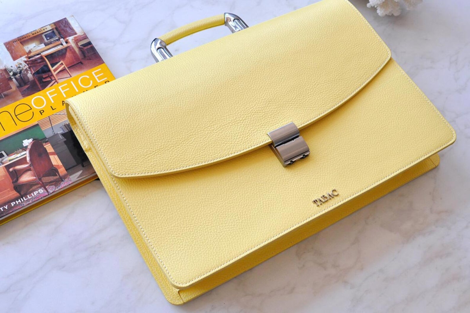 Leather Briefcase Women ,YELLOW Leather Briefcase, Lawyers Bag, Classic