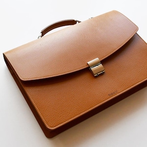 Calfskin Leather Briefcase: Camel Brown Satchel, Lawyers Bag