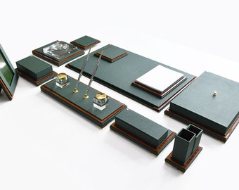 Leather and wooden Deskset / Luxury Leather  Desk set/ Genuine Leather Desk set / Handmade Leather Luxury Desk set / TABACC 176553