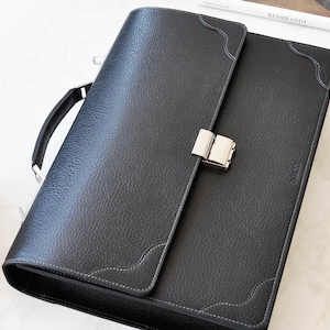 Leather Briefcase Men and women BLACK, Leather Satchel, Lawyers Bag, Classic  Handmade Briefcase ,BUSINESS BRIEFCASE, italian Leather- 21819
