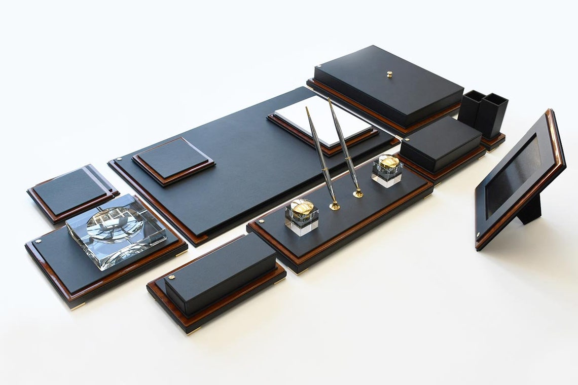 Handmade Leather & Gold Plated Desk Set SMART PREMIUM - 176511 - Etsy