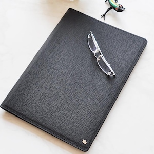 Black Leather Portfolio: Italian Calfskin A4 Document Organizer