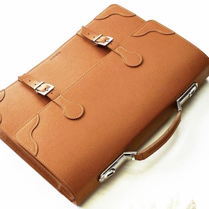 Camel Brown Leather Briefcase: Handmade Italian Calfskin Satchel