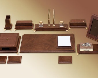 Leather and woven Deskset / Luxury Leather  Desk set/ Genuine Leather Desk set / Handmade Leather Luxury Desk set / TABACC / 174040