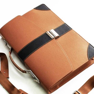 Camel Brown Leather Briefcase: Handmade Italian Satchel, Lawyers Bag