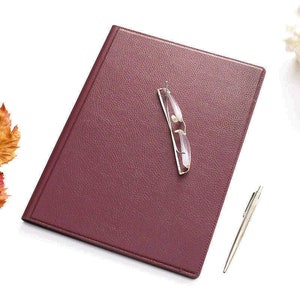 Portafolio de cuero Burdeos para hombres y mujeres, Organizador de cuero, Organizador de negocios, Regalo de Navidad, Carpeta de documentos clásica italiana 20669