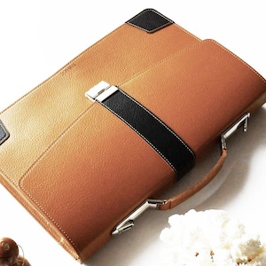 Camel Brown Leather Briefcase: Handmade Italian Calfskin Satchel