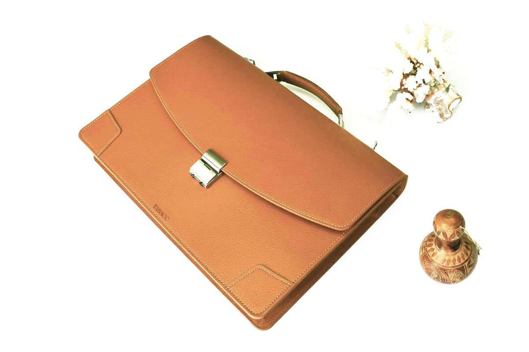 Leather Briefcase Men and Women CAMEL Brown Leather Etsy