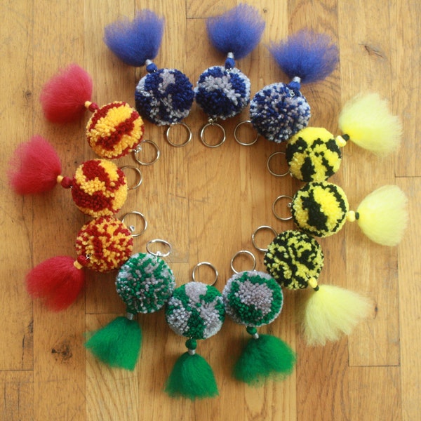 Two-Colored Yarn Pom Pom Tassel Keychain Bell Charm Backpack Bag Accessory Gifts Multi-Colored School Keyring