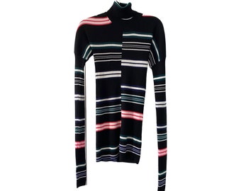 KENZO - Multi Colored Striped Turtle Neck with Extra Long Sleeves